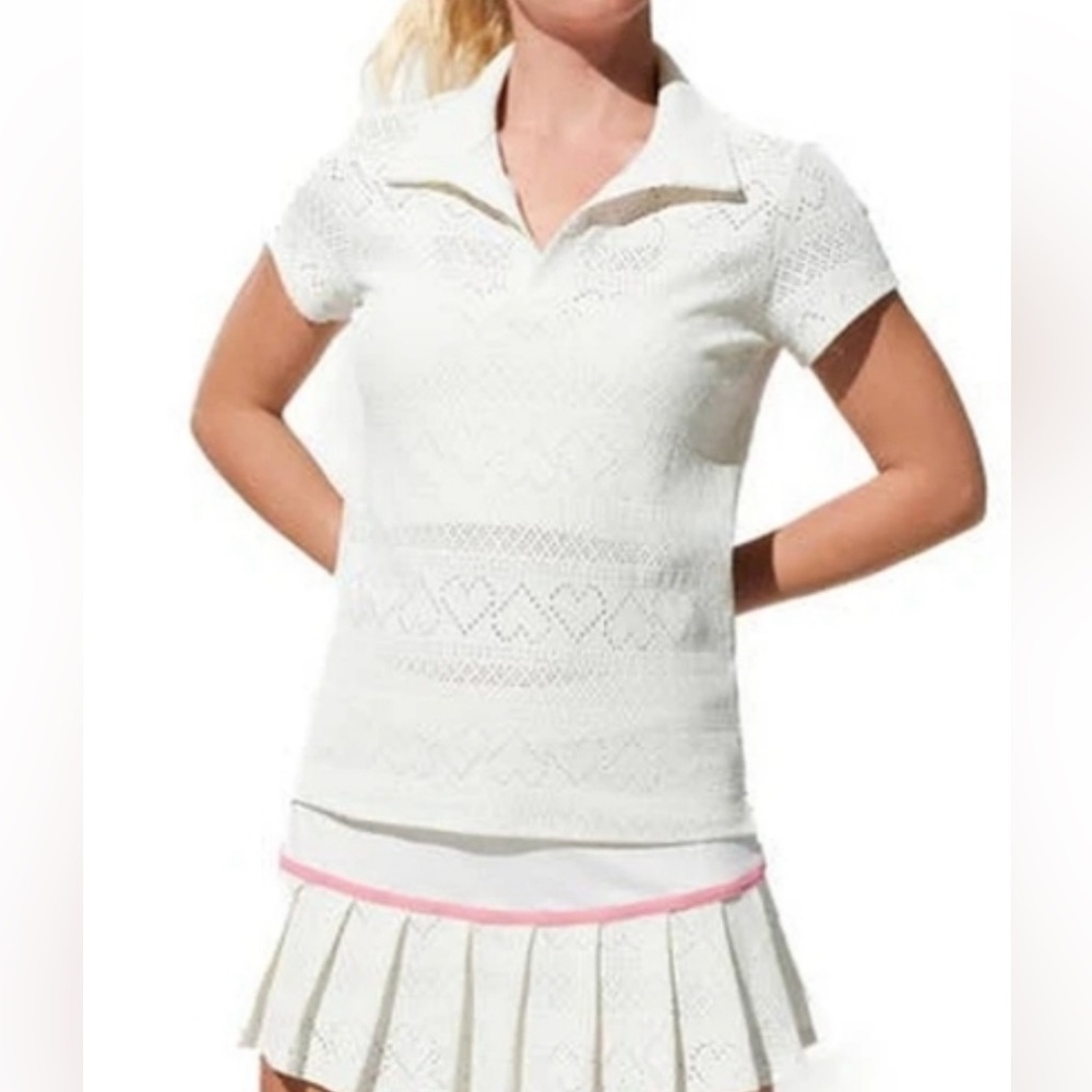 EleVen by Venus‎ Williams White Fitted Button Down Polo